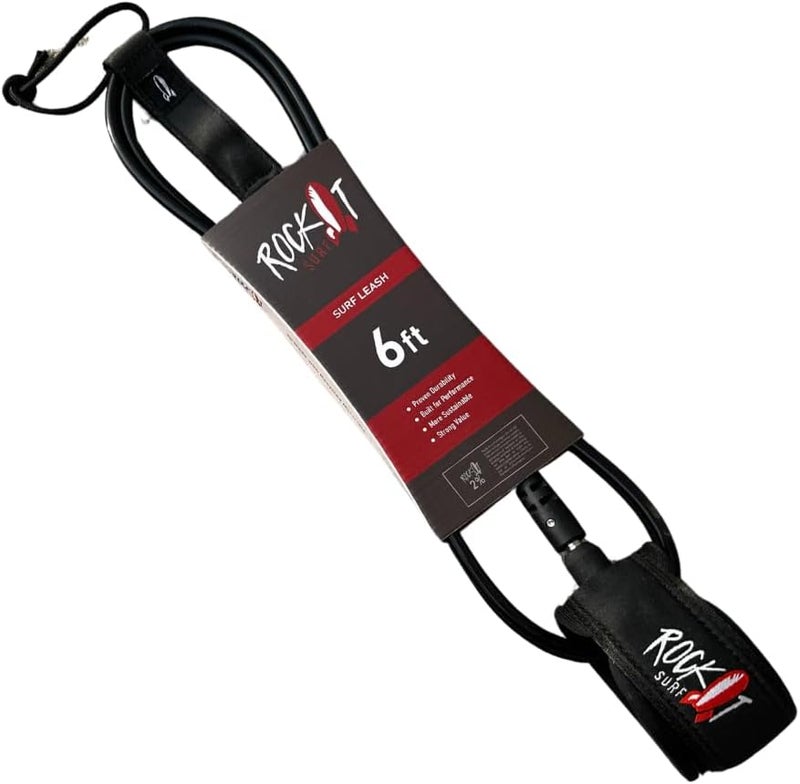 Rock.it Surf Premium Surfboard Leash, 6ft & 8ft Surf Board Leashes, 7mm Legrope Strap for Shortboard, Longboard or SUP Made with Recycled Materials, Extra Strength Velcro & Stainless Swivels - Image 1